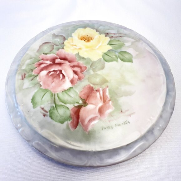Hand-Painted Vintage Lilac Floral Trivet Signed Pansy Franklin Porcelain Roses - Picture 1 of 7